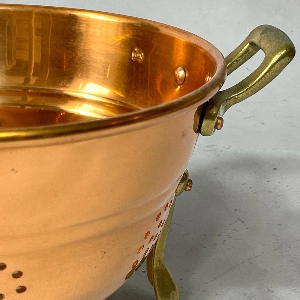 Vintage Cottage Copper And Brass Claw Footed Colander Strainer Handles 3.5